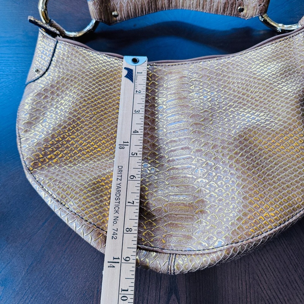 Gold Bamboo Ring Python Print Simulated Leather S… - image 7